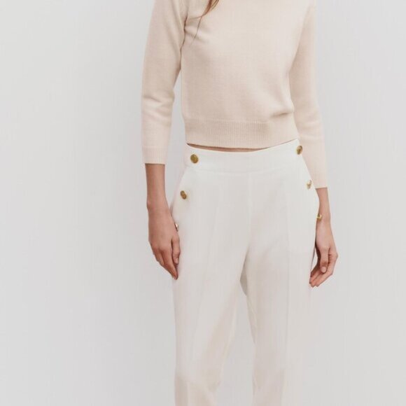 NEW Zara Women's BUTTONED STRAIGHT LEG PANTS White - Picture 2 of 11